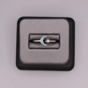 Sterling Silver Stone Ring - Crescent Moon & Star Turquoise