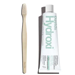Davids Starter Kit | Hydroxi™ sensitive+whitening Toothpaste w/ nano hydroxyapatite & Bamboo Toothbrush | Exclusive Bundle | Fluoride Free Oral Care