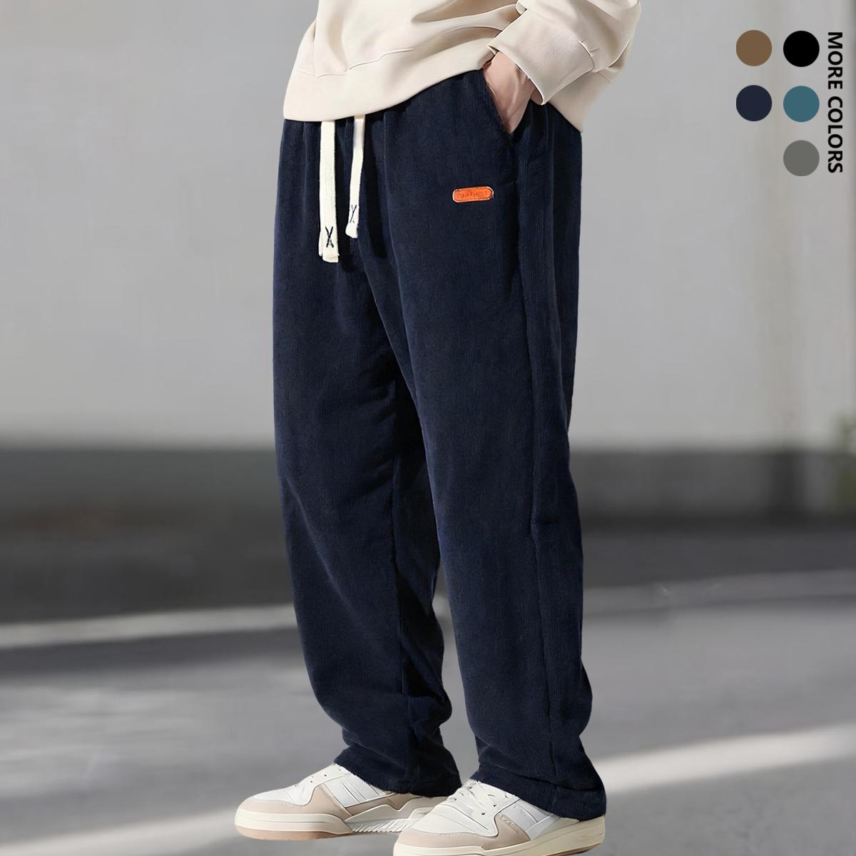 Men's corduroy casual pants, loose straight fit with side pockets and retro texture, perfect for everyday wear, suitable for gym, running, and activities; men's athletic pants