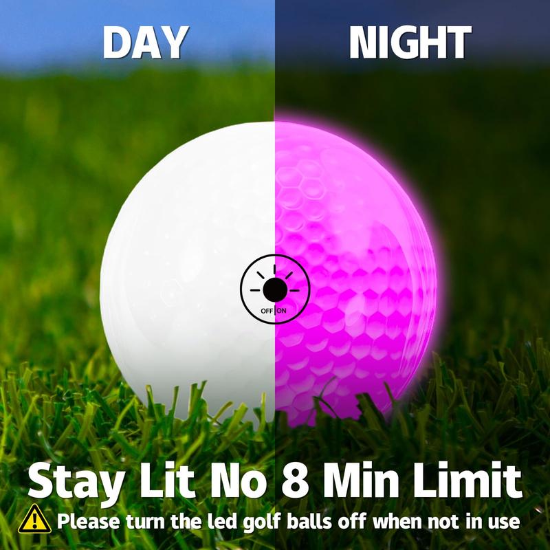 6 Pack Glow-in-the-Dark LED Golf Balls | Light Activated, Easy On & Off | Night Golf Fun