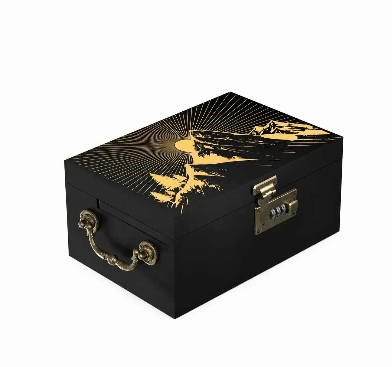 SINKZAICO Large Rectangular Lockable Eco-Friendly Smooth Bamboo Combination Lock Box - 10" L x 6.7" W x 4.5" H Universal Wooden Storage Organization Modern Home Decor with Movable Compartments, Ideal Father's Day Gift for Coffee Beans, Tea (Golden Peak)