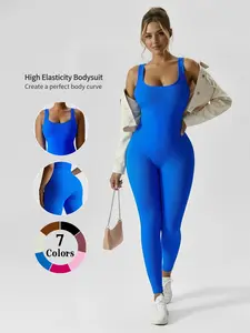 Women's High Elasticity Yoga Jumpsuit, Workout Jumpsuit, Fitted Sporty Gym Wear, Indoor & Outdoor Running Overall, Multiple Colors Available