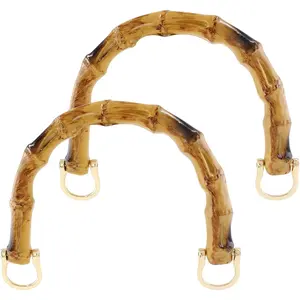 Piutouyar 2pcs U-Shaped Handbag Handles Bamboo Purses Handles Imitation Bamboo Handle Replacement Resin Purse Handbag Handles for Bag Making with Gold Metal Buckle, Brown Color