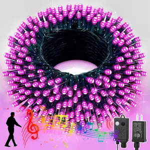 LAMPHOME 66ft Christmas Mini Lights with Music Motion Sensor Controller,200 LED Fairy Starry String Light Plug in for Indoor Outdoor Xmas Tree Wedding Party Decoration (Pink)