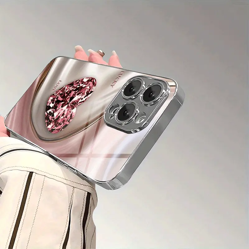 Phone Case: Heart-shaped Diamond Wave Electroplated Glass Phone