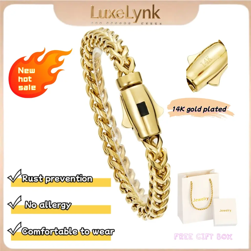 LuxeLynks 14K Gold-Plated 6MM Oval Square Link  Bracelet  | Waterproof, Hypoallergenic | Christmas Gift | The best gift for your loved one  |  Cuban necklace Miami style