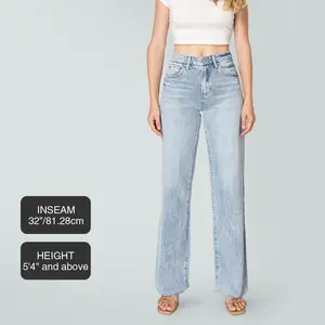 Elastic wide leg jeans, high waist thick linen control denim pantsRAIMENTRY