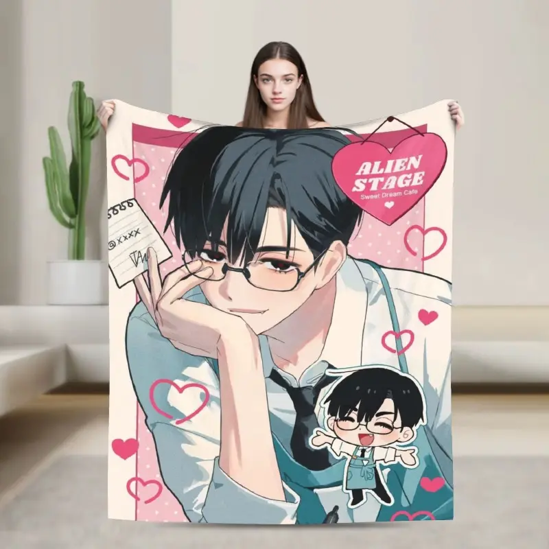 Ivan Alien Stage Anime Print Flannel Comfy Blanket - Soft Texture All-Season Throw, 200x150cm Bedspread with Luka, Till, Mizi Characters for Sofa, Bedding, Comfy Blankets summerwins