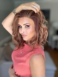 AISOM Katie Golden Copper Short Wave Wig 12 Inch 13x4 Free Part Lace Front Wig with Scandinavian Hairline Low Density Heat Friendly Synthetic for Daily Use