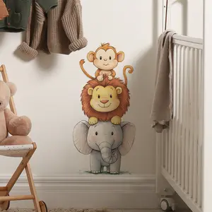 Cute Monkey Lion Elephant Animal Stacking Wall Sticker for Home Decor, Decorative Wall Sticker, Adorable Bedroom Entryway Wall Decal, Ideal for Family Decoration