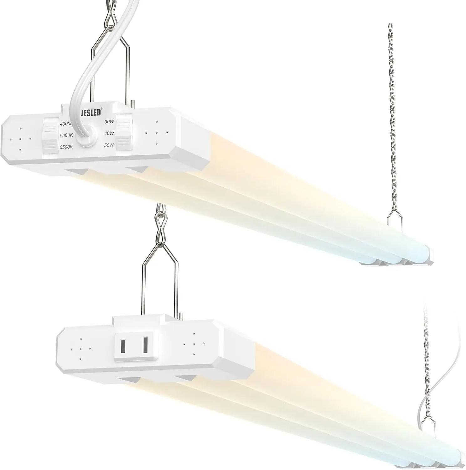 ETL 4FT LED Shop Lights, 3CCT Selectable 4000K/5000K/6500K, Adjustable 30W/40W/50W, 7500LM(300W Eqv), Linkable Utility Commercial Bay Light, Plug & Play, Ceiling or Hanging Mount, ETL, 2-Pack