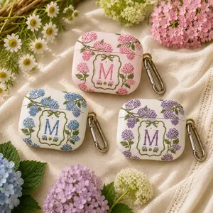 Personalized Floral AirPods Case for AirPods Pro 2, AirPods 4 & 3 – Custom Monogram Hydrangea Cottagecore Earbuds Cover, Cute Coquette Aesthetic Gift for Her