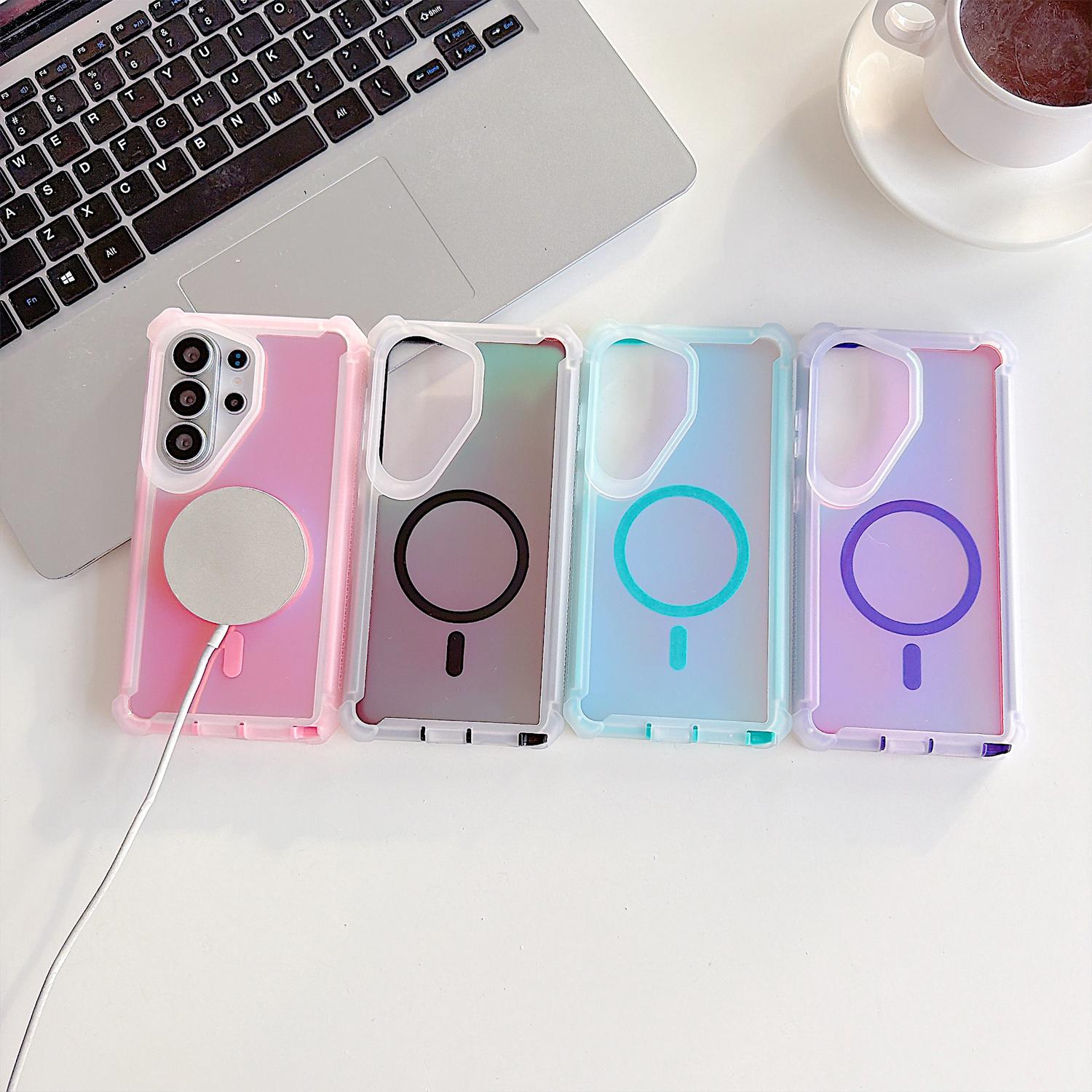 For Samsung Galaxy S26 Ultra/S25/S24 Plus Case, Iridescent Back, Magnetic Support for MagSafe Shockproof Cover, Crystal and Corner High-Duty Protection for Girls Women