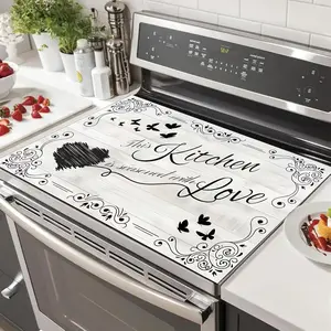 Wood Grain Heart Kitchen Mat Design Non-Slip Rubber Oven Pad, Stove Panel Protector, Easy Clean, Multi-Purpose Cooktop Cover, Kitchen Decorative Placemat