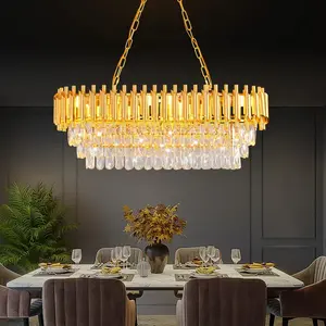 Modern Crystal Chandeliers 3-Tier K9 Oval Crystal Chandeliers Light Fixture Rectangle Gold Crystal Chandeliers Ceiling Light Fix