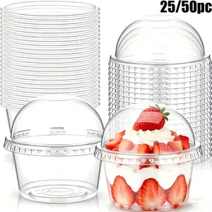 25/50pc Disposable Dessert Cups, 5oz Transparent Plastic Cups with Dome Lid, Ideal for Ice Cream, Fruit, Cake, Wedding, Birthday, Christmas