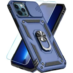 SunStory Compatible with iPhone 13 Pro Max Case with HD Screen Protector & Slide Camera Cover & Rotated Ring Kickstand, [Military-Grade] Phone Case for iPhone 13 Pro Max(Blue)