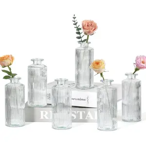 6pcs/12pcs Transparent Glass Vases Set, Vintage Style Decorative Flower Pots, Ideal for Table Centerpieces, Weddings, Parties, Home Decoration