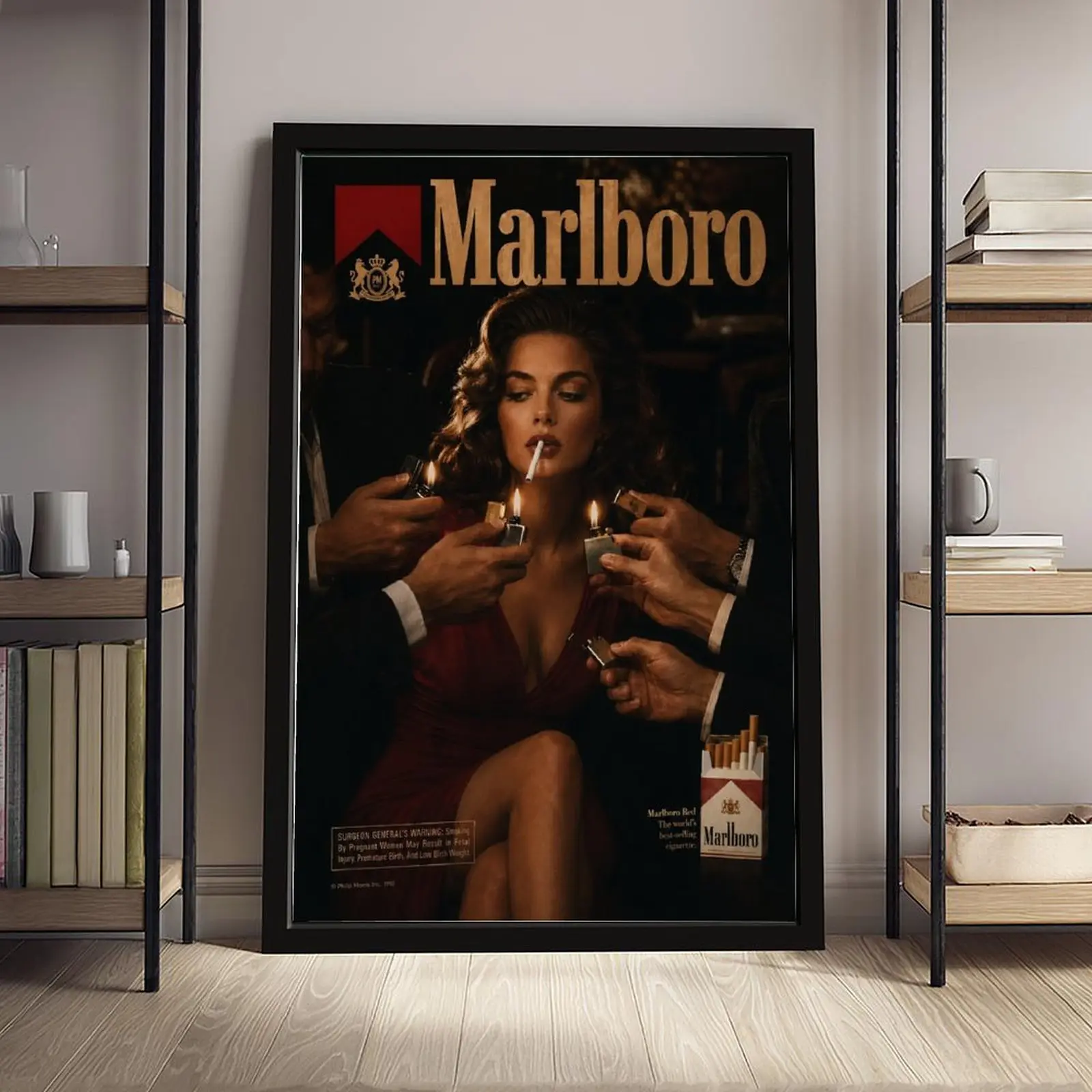 1990s Vintage Cigarette Advertisement Art Print, Nostalgic Red Wall Decor, Dark Aesthetic Bar Poster, Retro Smoking Ad for Man Cave, Y2K Room Decor, Cool Gift, Vintage Advertise Home Decoration