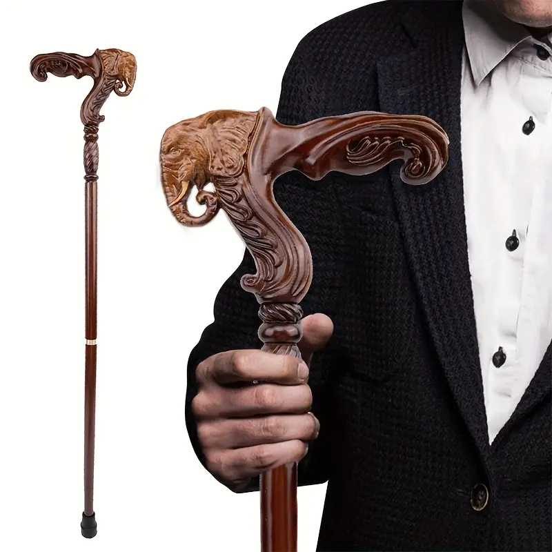 American Elephant Head Wooden Walking Cane - Handcrafted, Ergonomic Grip for Comfort - Unisex Wooden Sculpted Cane - Stylish Wooden Walking Stick summerwins-#SummerWins#DealsForYouDays#father'sdaygift Tool Equipment