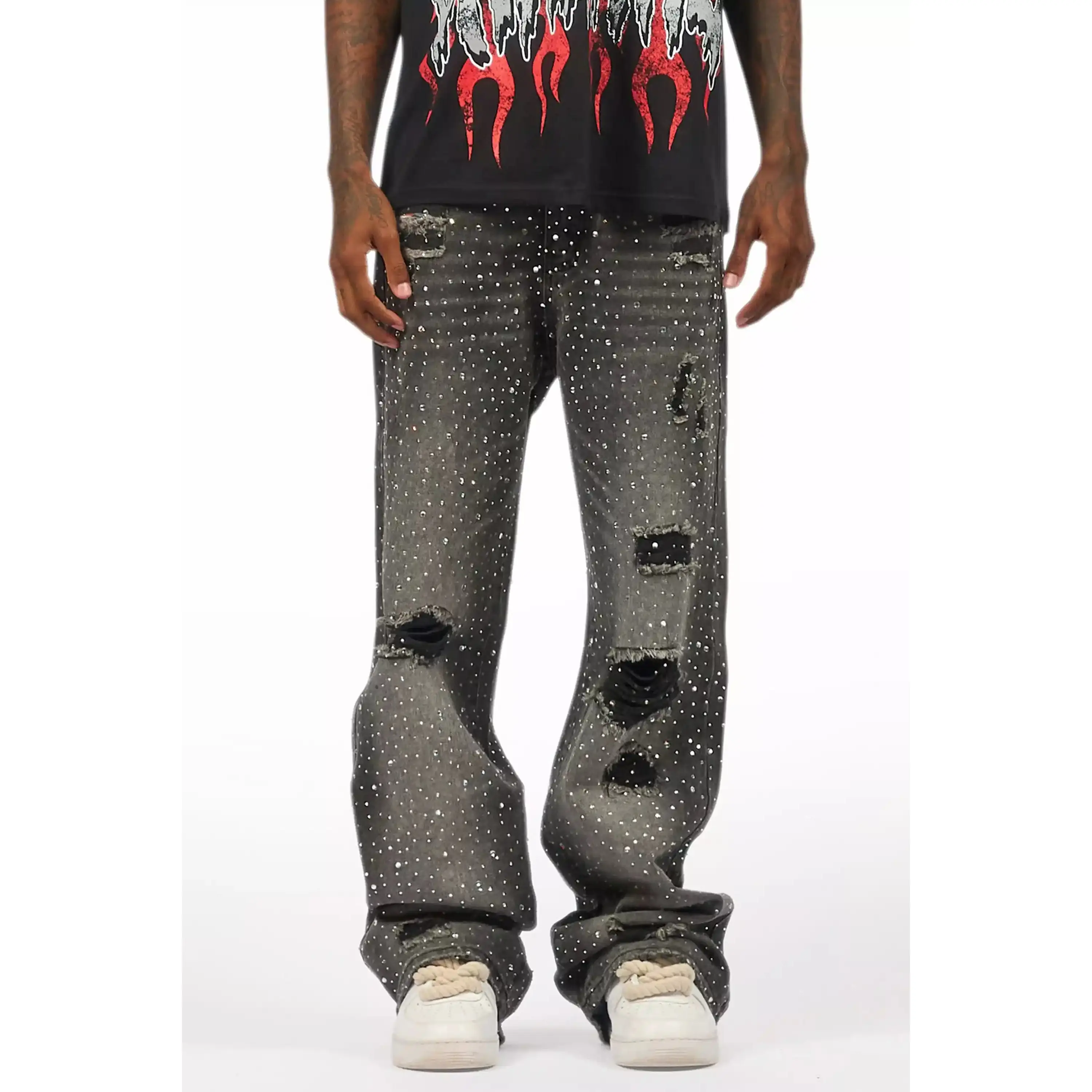 Discolite Rhinestone Grey Baggy Jean