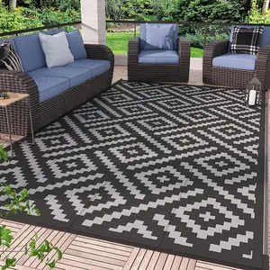 Reversible Outdoor Rug, 9' x 12' Waterproof Plastic Straw Floor Mat, Portable RV Camping Carpet, Large Floor Mat for Backyard, Deck, Picnic,Balcony,Beach, Patio, Picnic