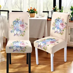 4/6pcs Modern Elegant and Chic Blue and Pink Floral and Butterfly Print Chair Covers