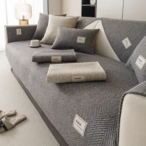 1pc Striped Cotton Linen Sofa Cover, Sofa Slipcover, Pet Friendly Non-Slip Couch Protector, Fits Single to 4 Seat Sofas & L-Shaped Sofas, Couch Covers, Soft Sofa Protector