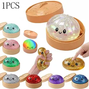 Glitter Dumpling Squishy with Box, Soft Sensory Squeeze Toy for Stress Relief, Mystery Glitter Dumplings, Decompression Dough, Not Blind Box, You Can Choose Your Favorite Color Freely