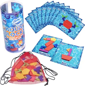 Aqua Blocks Pool Diving Game- Set Includes 40 Multi-Shape Sinking Toys,18 Challenge Cards w 3 Difficulty Levels, Mesh Storage Bag- Kids Swimming Activity Game- Outdoor 4th of July Summer BBQ Party Fun