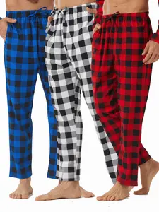 Men's Plaid Print Checked Drawstring Waist Pajama Pants, Casual Comfy Pocket Design Sleep Pants for Fall & Winter, Men's Sleepwear & Loungewear for Indoor Wear Pjs