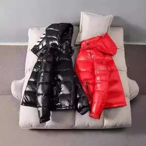 Men's winter down jacket, red basic slim fit hooded, Korean style thick white duck down filled polyester lining, fashionable jacket