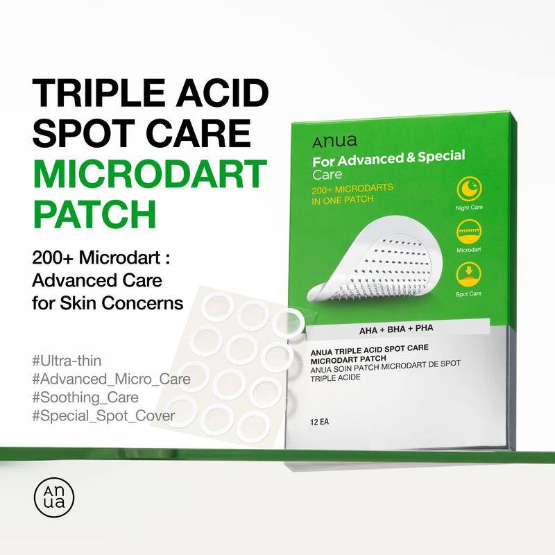 [Anua Official Shop] Triple Acid Spot Care Microdart Patch (12EA) ｜spot care, AHA, BHA, PHA, Centella, Hydrocolloid Patch, korean skincare, non-comedogenic, acne calming, sensitive skin, soothing, gentle, acne-safe, gentle exfoliant