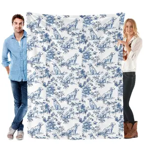 Blue and White Chinoiserie Golden Retriever Blanket, Golden Retriever Gifts, Vintage French Country Toile Dog Throw Blanket for Home Bedroom Room Couch Bed Decor, 50x60 Inches ideal christmas birthday gift