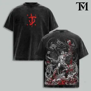 DOOM Dark Slayer Vintage Washed Oversized T-Shirt, Medieval Sci Fi Graphic Tee, Retro Fantasy Gamer Streetwear, Heavyweight Y2K Merch Gift for Gamers