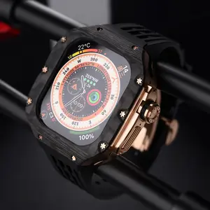 Carbon Fiber Case Compatible with Apple Watch, iWatch Ultra Titanium Alloy One-piece Protective Case 49mm Wearable Cover Protection