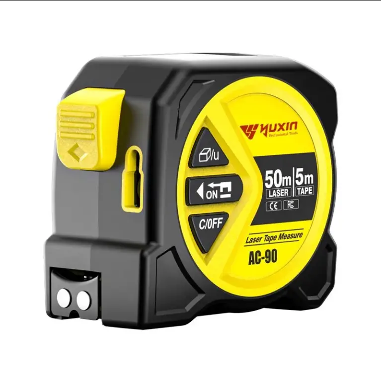 2-in-1 Digital Laser Tape Measure Tool, Heavy-Duty Industrial Yellow Instrument with 5m Self-Locking Tape, LCD Display, and 40m/50m/60m Laser Measuring Range Options, Portable