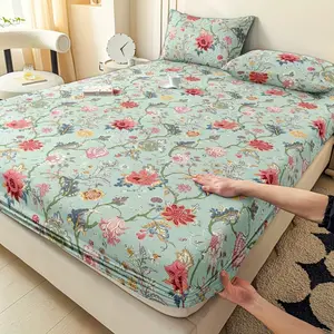3pcs Light Green Tree Vine Floral Fitted Sheet and Pillowcase Polyester Set / 2 Pillowcases / 1 Fitted Sheet / Twin Bed / Full Bed / Queen Bed / King Bed - Soft and Skin-Friendly / Easy Care - Fits Mattress Snugly