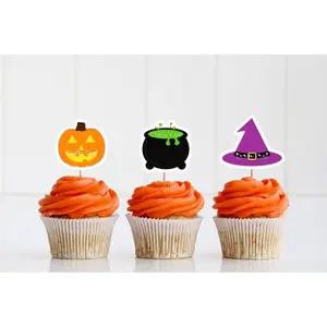 HALLOWEEN CUPCAKE TOPPERS - Halloween Party Cupcake Toppers, Halloween Decorations, Halloween Party Supplies, Pumpkin Cupcake Toppers Witch