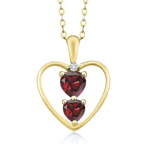 Gem Stone King 18K Yellow Gold Plated Silver Red Garnet and White Lab Grown Diamond Pendant Necklace For Women (0.94 Cttw, Gemstone January Birthstone, Heart 5MM and 4MM, with 18 Inch Silver Chain)