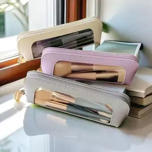 Transparent Makeup Bag, 1 Count PU Leather Makeup Organizer with Zipper, Cosmetic Storage Bag, Makeup Tool Organizer for Travel, Party, Outdoor, Makeup Brush Organizer