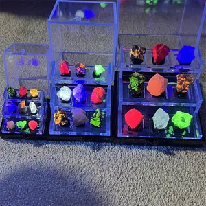 1Pc Gemstone Uv Box With Amazing Uv Reaction Crystal Natural Mineral Specimen  With Different Ultraviolet Color Red Corundum Fluorite Ruby in Zosite Hyalite Yooperlite Petroleum Quartz Pink Calcite Lapis Lazuli Willemite Raw Ore