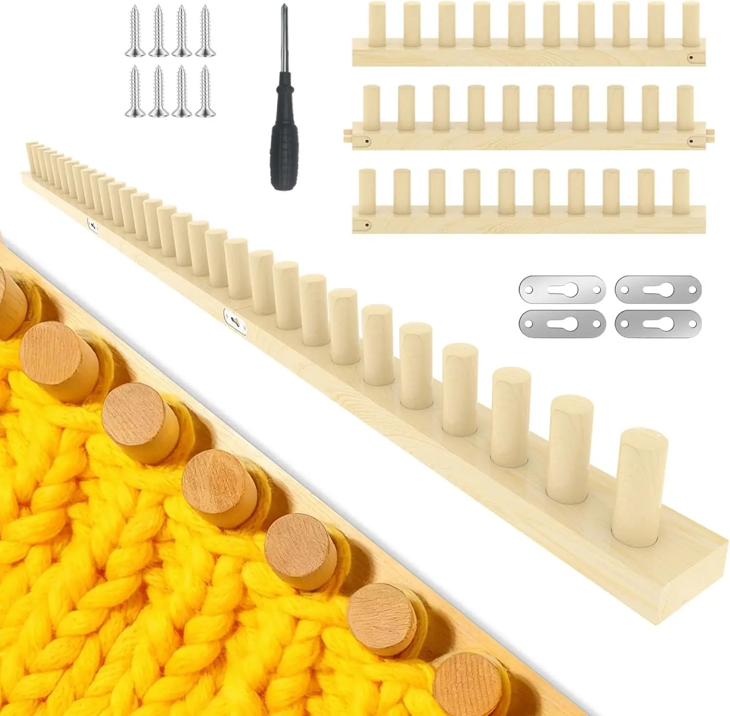 Binxalin 48 Inch Wooden Chunky Blanket Loom, Adjustable Loom Kit for Throws | Smooth Snag-Free Wood Pegs, Tool-Free Hand Knitting, Modular Panels, Easy Storage, Beginner-Friendly for Blankets and Throws Gift