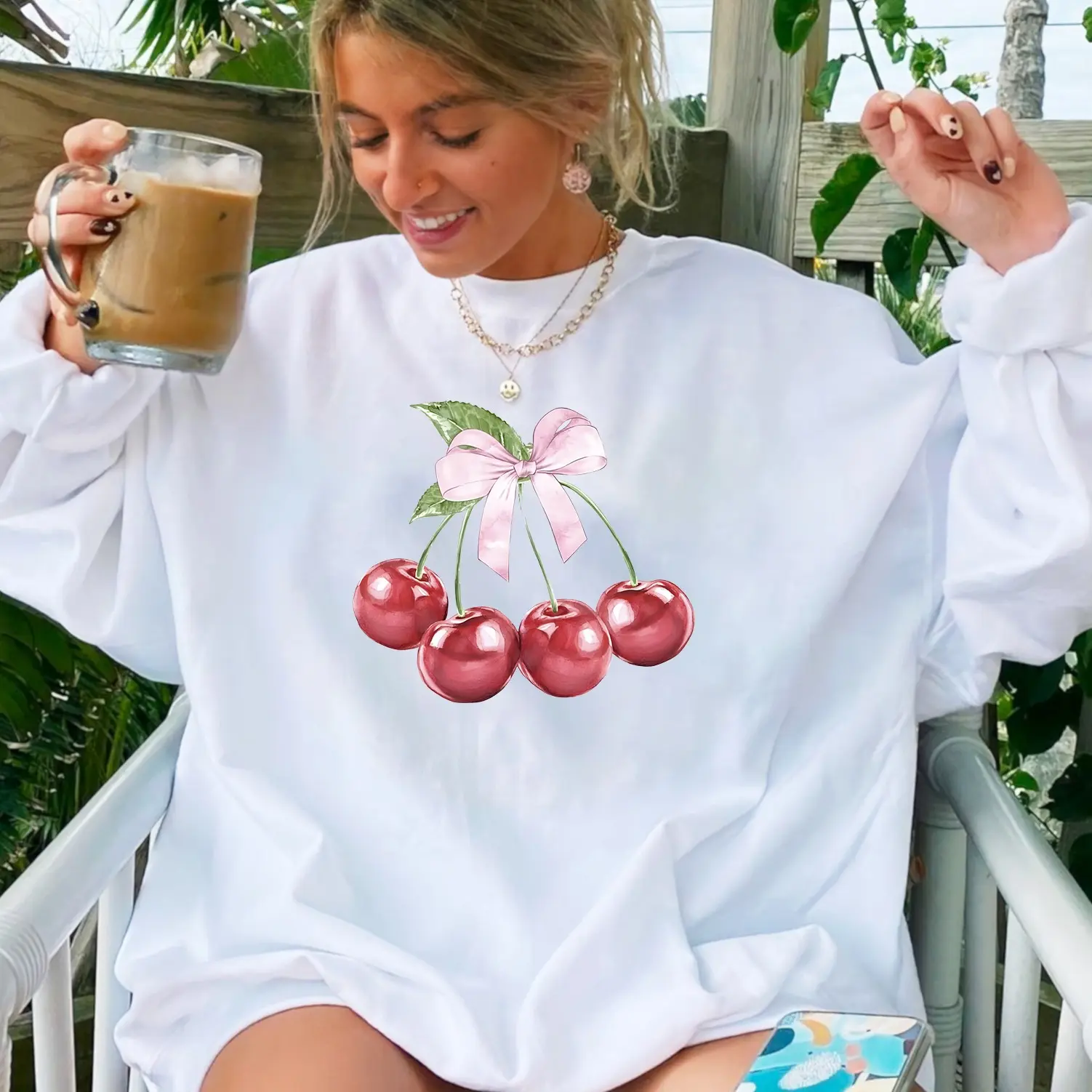 Cherry Sweatshirt Trendy Crewneck Sweatshirt, Cottagecore Sweatshirt Graphic Sweatshirt For Women, Trendy Cherry Sweater