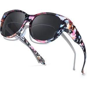 Enafad Women's Polarized Fit-Over Fashion Glasses Protection Oversized Floral Design with Pink Flowers & Green Leaves Metal Hinges for Driving,, Activities, Accessories, Quality Eyewear,, Highquality Lenses, Women's Fashion