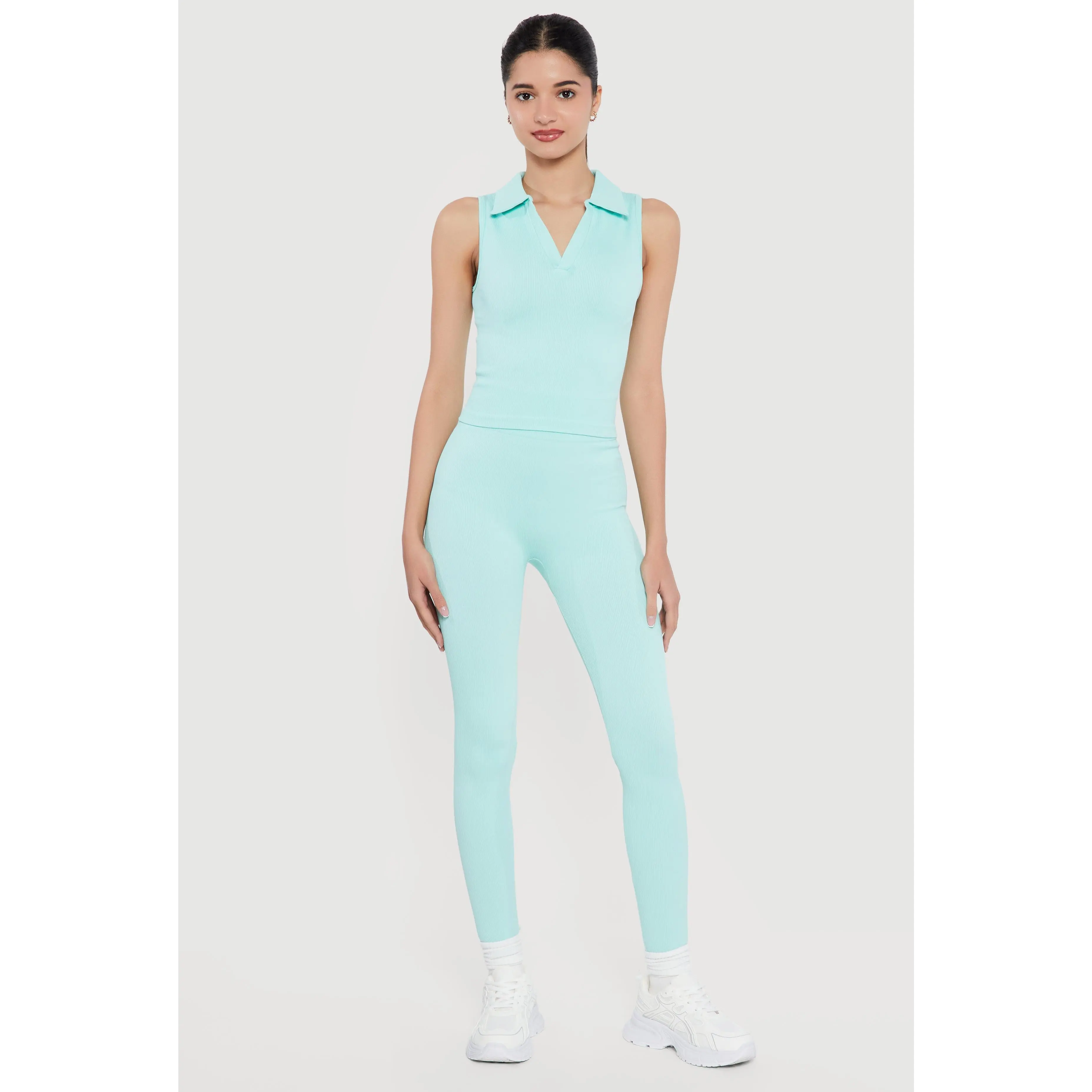 High Waisted Seamless Compression Rib Leggings