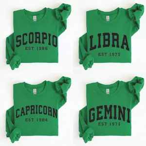 (Leave Add Note or DM our Shop) Custom Zodiac Sweatshirt - Irish Green Color, Personalized Year Astrology Pullover, Unisex Crewneck, Cute Horoscope Birthday Gift, Celestial Sign Outfit 2026