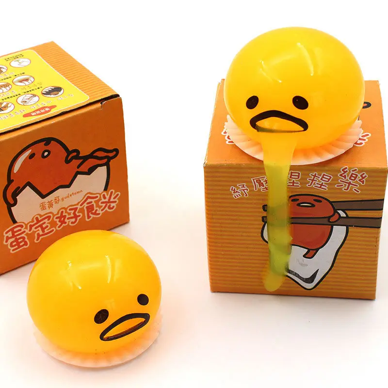 Gudetama Lazy Look Plastic Stress Relief Squeeze Toy, Vomiting Egg Yolk Egg Custard Bun Design, Unisex Prank Toy for 6-8 Years Old Kids