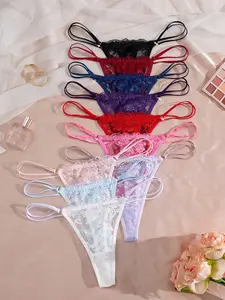 10 Pack Colorful Lace G-Strings for Women, Lingerie, Sexy Leaf Print Fitted Underwear, All Seasons Wear with Double-Sided Waist Straps