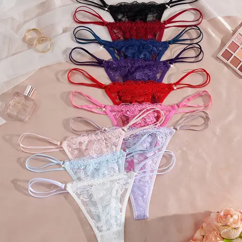 10 Pack Colorful Lace G-Strings for Women, Trim Lace Panty, Lingerie, Panties, Sexy Leaf Print Fitted Underwear, All Seasons Wear with Double-Sided Waist Straps, Fashion G String